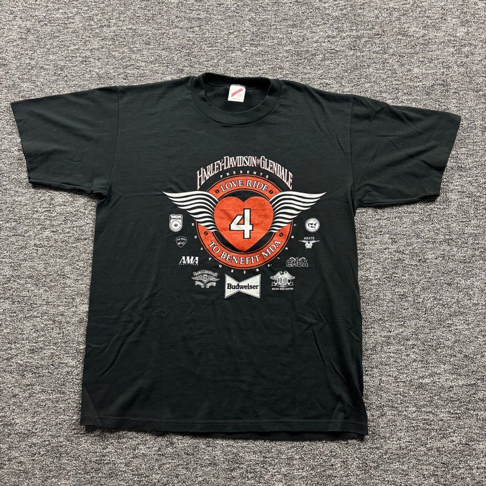 Vintage 1987 Harley Davidson Grunge Love Ride 4 Biker T-Shirt Black Mens Large